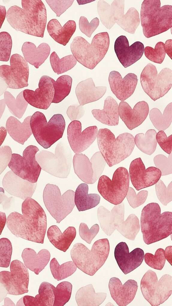 Hearts - Watercolour - Valentine's Day Phone Wallpaper