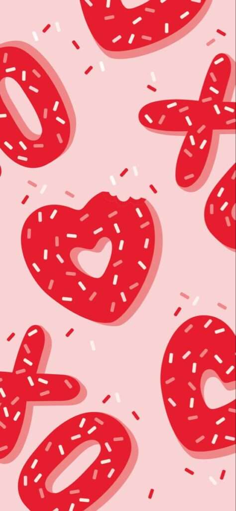 Xoxo iPhone wallpaper background Valentine’s Day doughnuts sprinkles pink and red wallpapers